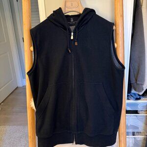 Brunello Cucinelli Sleeveless Sweatshirt with zipper and hood in navy size small